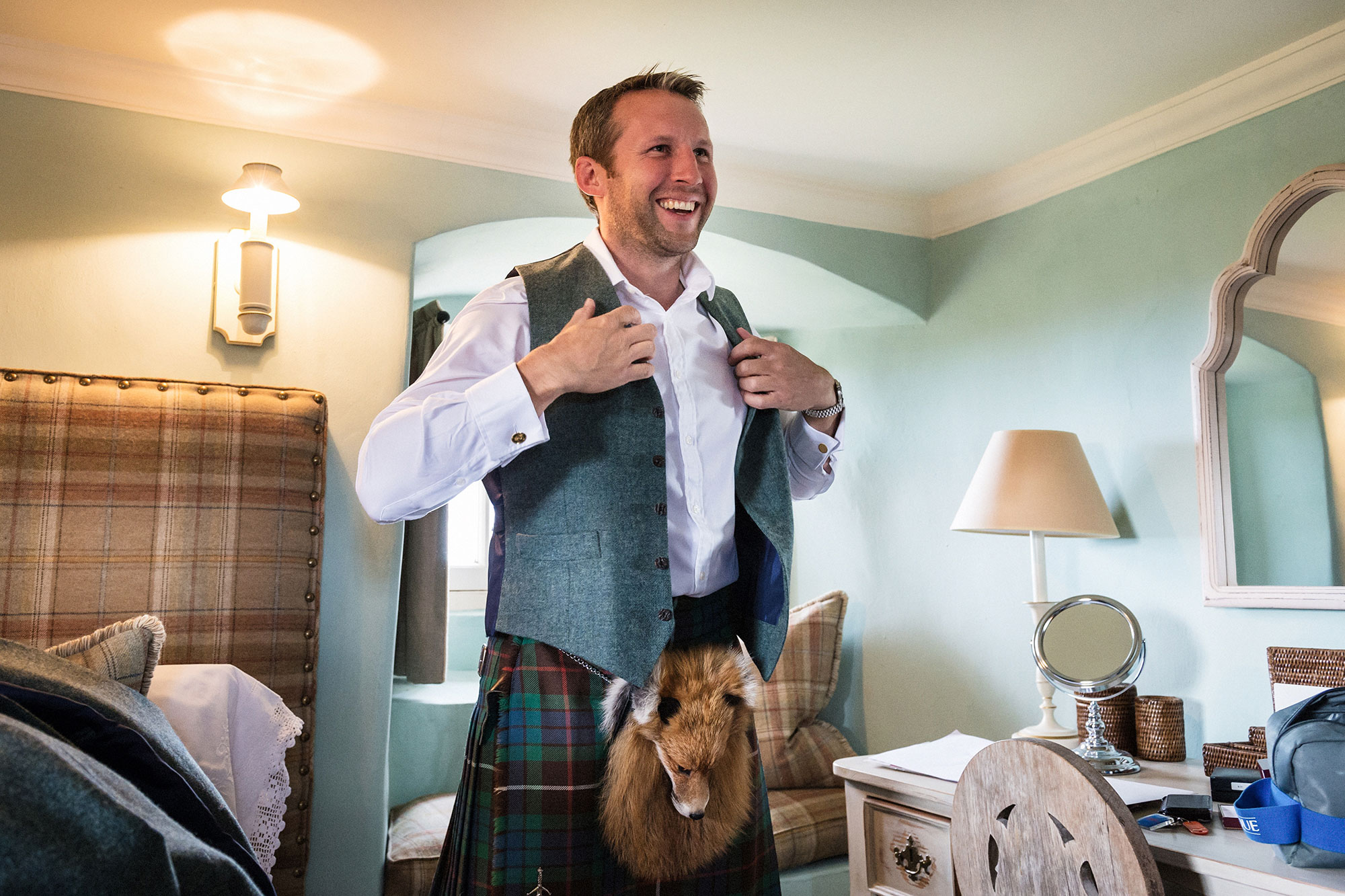 Groom at Fenton Tower wedding