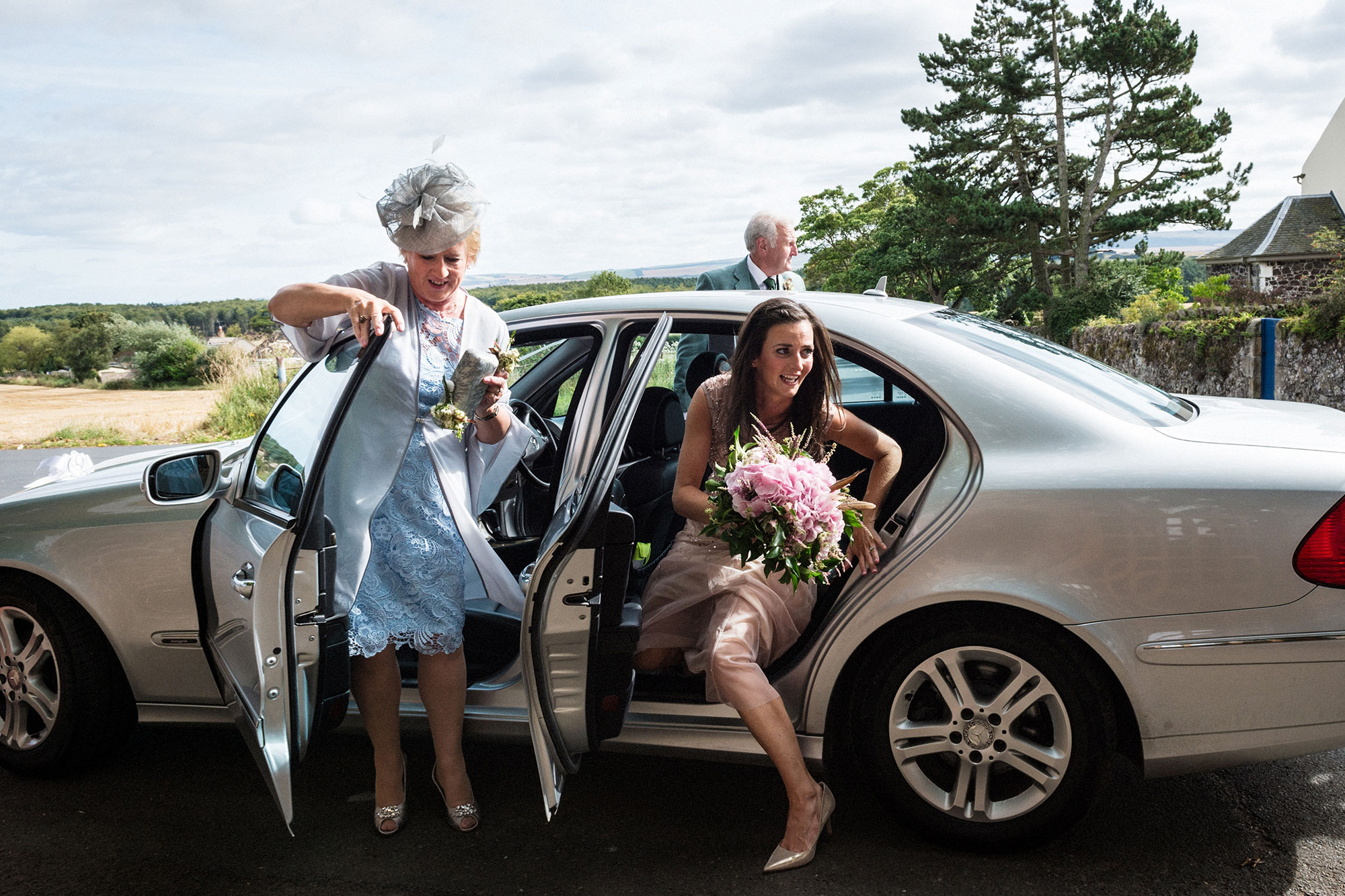 Arriving at church East Lothian wedding