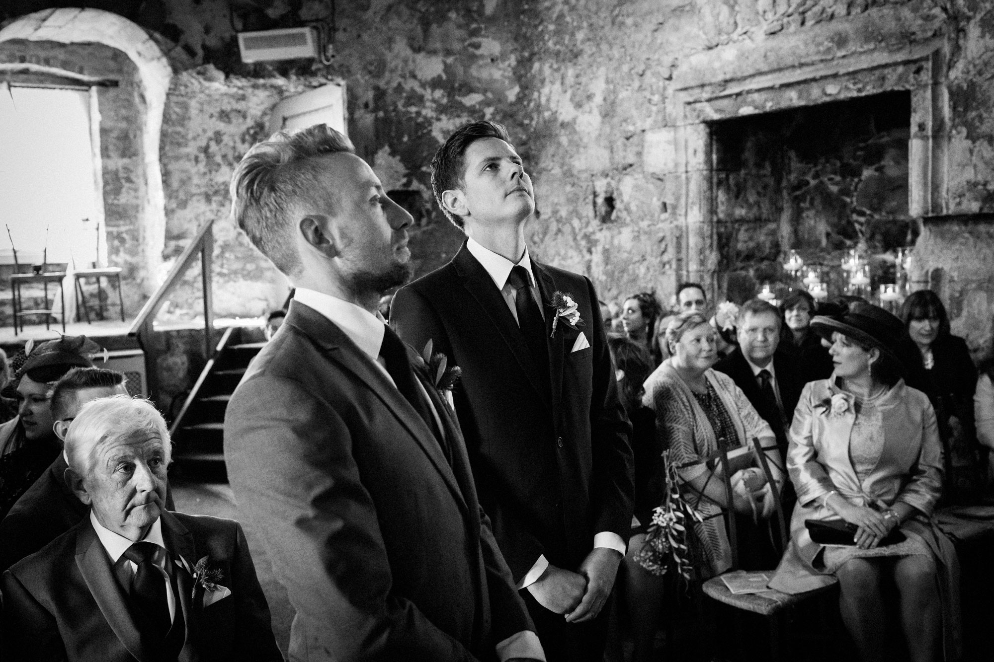 Groom waiting for bride wedding Dundas Castle