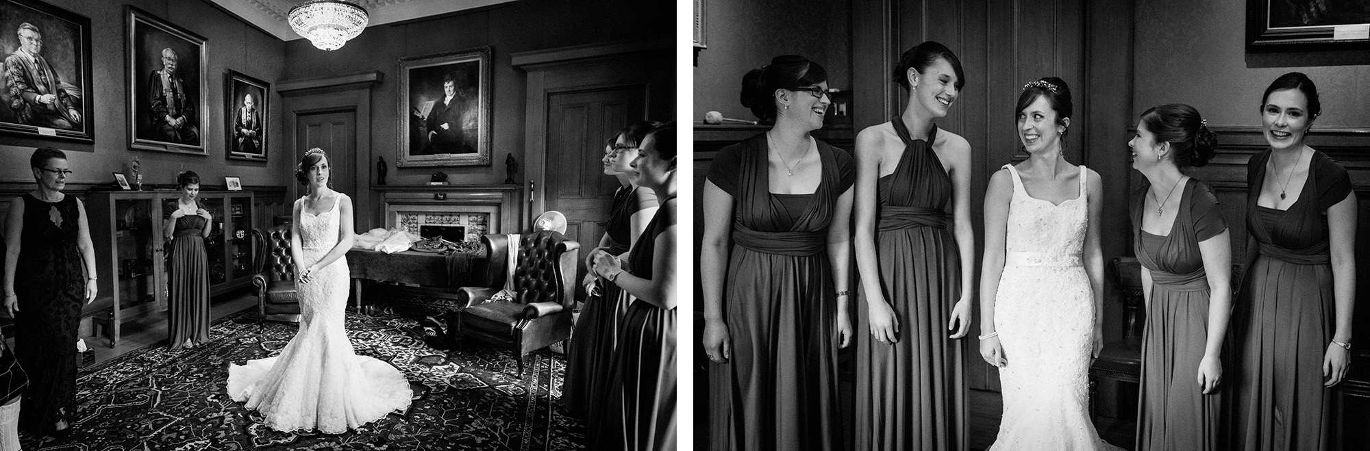 Bridal party Surgeons Hall Edinburgh wedding