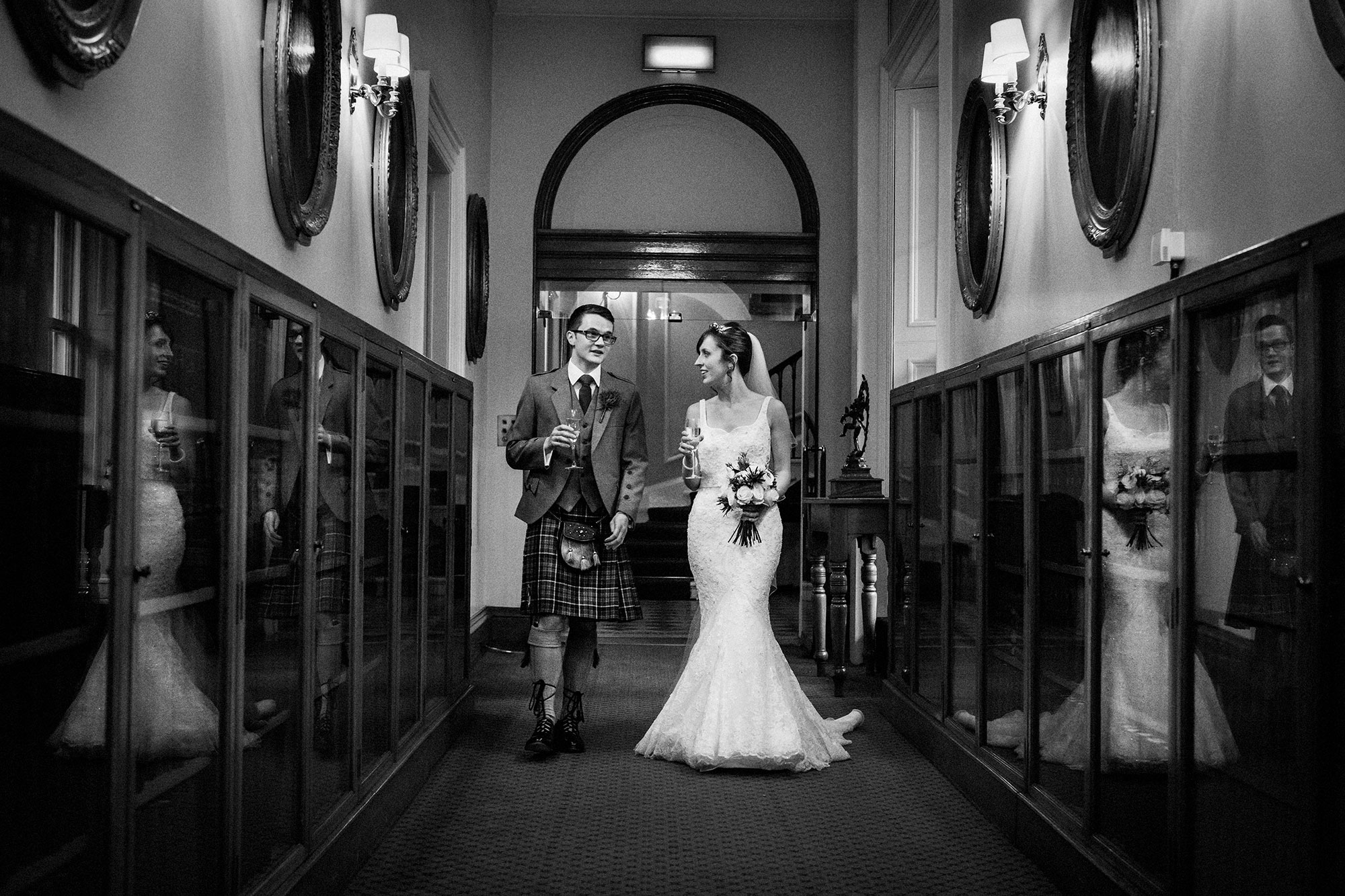 Bride and groom at Surgeons Hall Edinburgh wedding