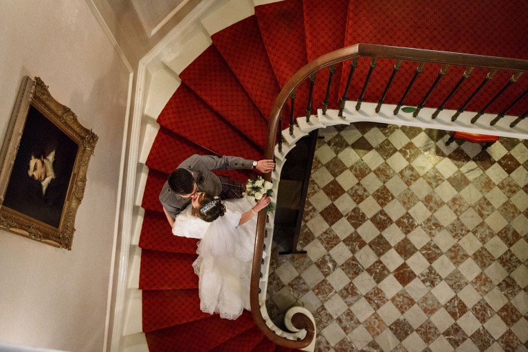 Bride and groom at Surgeons Hall Edinburgh wedding