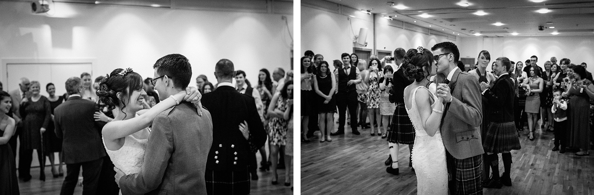 Bride and groom dancing Surgeons Hall Edinburgh wedding