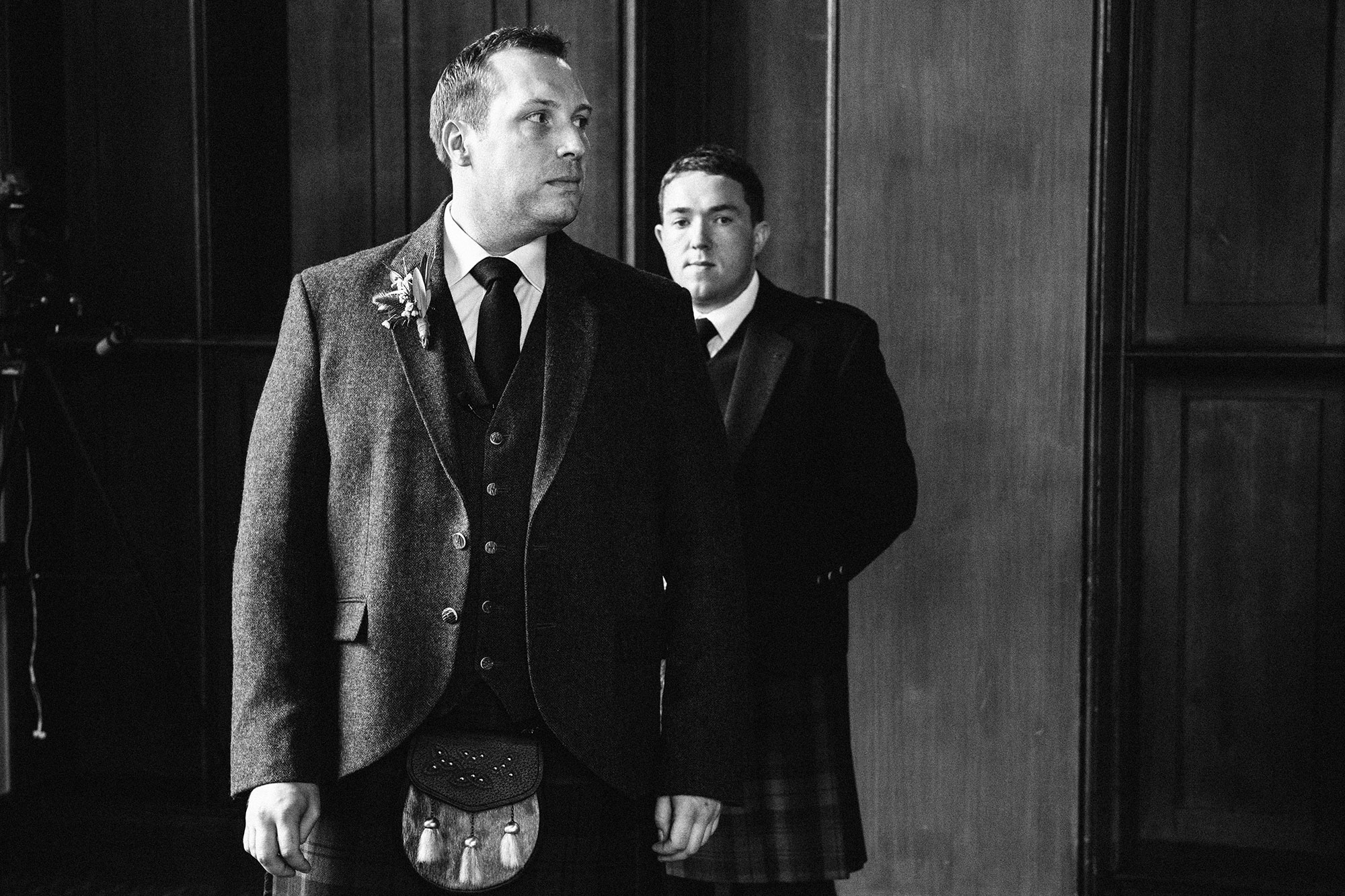 Groom waiting for bride Mar Hall Glasgow