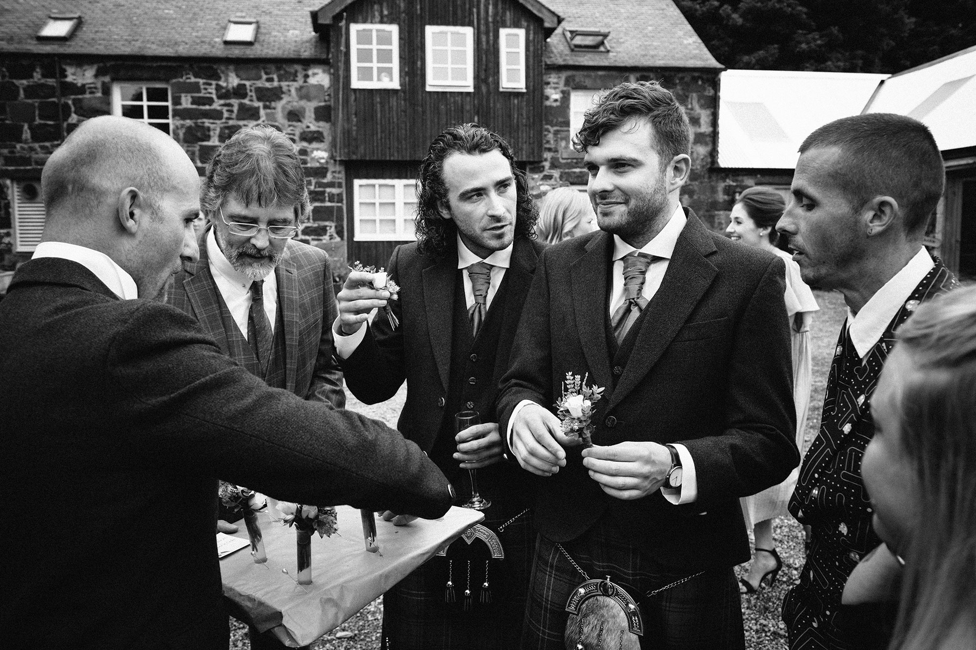 Groom and wedding guests Comrie Croft Perth and Kinross